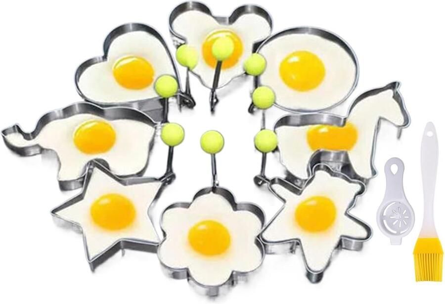 Ei Kookvorm Keuken Gadget Vormen Gebakken Eieren 8 Vorm Mallen Set van 8 Zilverkleurig