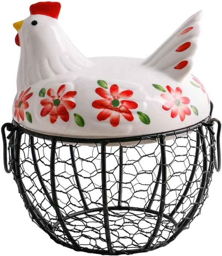 Ei Mand Ei Opslag Keuken Decoratie Keramische Kip Deksel 16.8D x 11.7B x 8.9H cm Rood