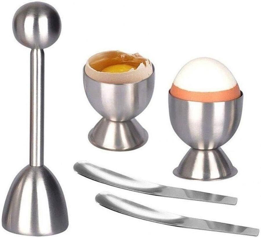 Ei Topper Opener Eiersnijder Set Eieren Koken Roestvrij Staal Ontwerp 5.4 x 1.5 inch Zilverachtig