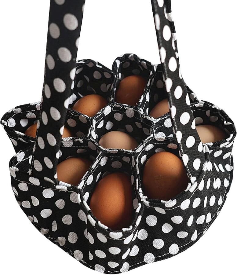 Ei Verzamelen Mand Eier Mandje Boerderij Collectie Met 7 Zakjes 23x22cm Zwart