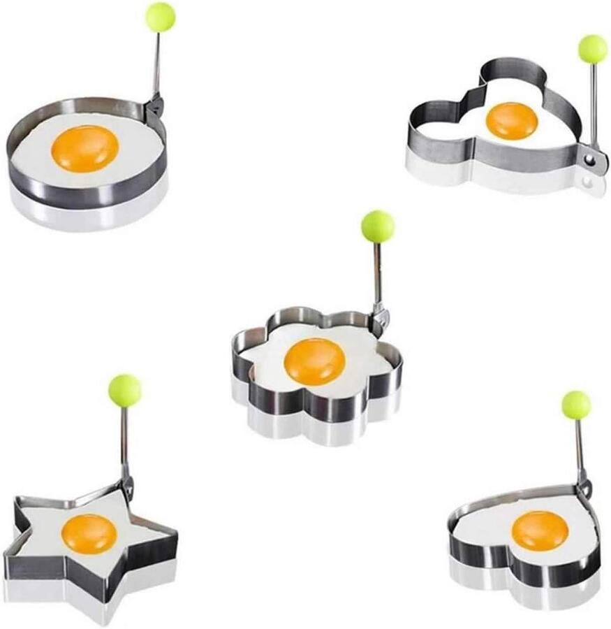 Ei Vormen Omelet Pannenkoek Ontbijt Maken Opvouwbare Handgrepen 5 Stuks Zilverkleurig