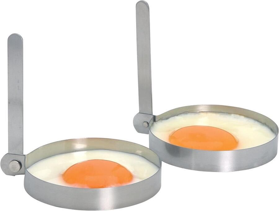 Ei Vormpjes Eierringen Bakvorm Ontbijt Maken Opklapbare Handgrepen Set van 2 Zilver