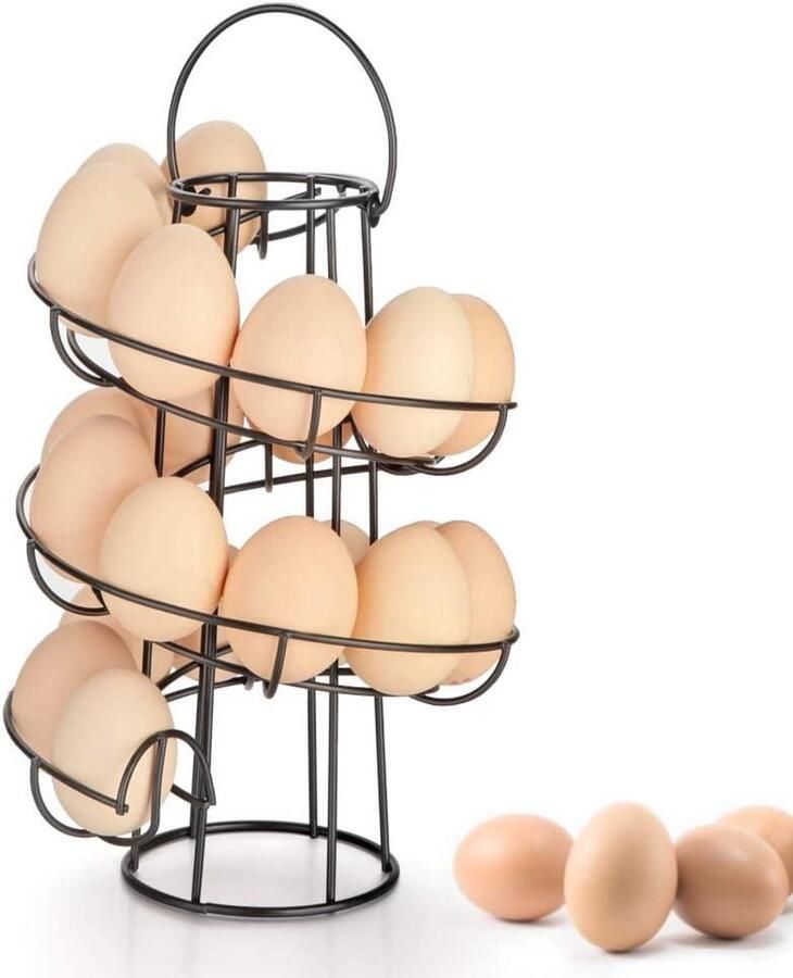 Eier Dispenser Eierrek Houder Keuken Organiseren Spiraalvormig Ontwerp Houdt 22 Eieren Zwart