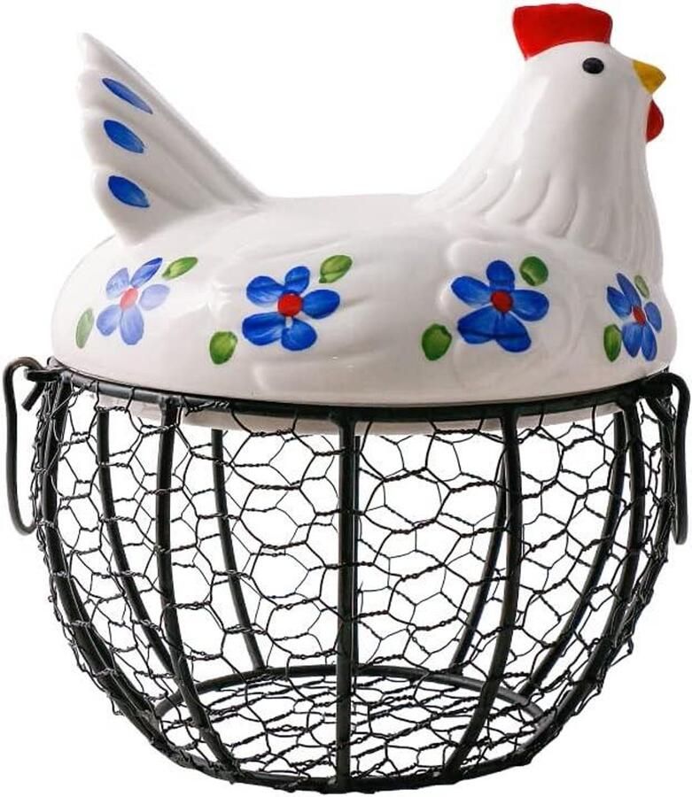 Eier Mand Broodmand Opslagmand Keuken Decoratie Kippen Design Deksel Houdt 16 Eieren Blauw Zwart