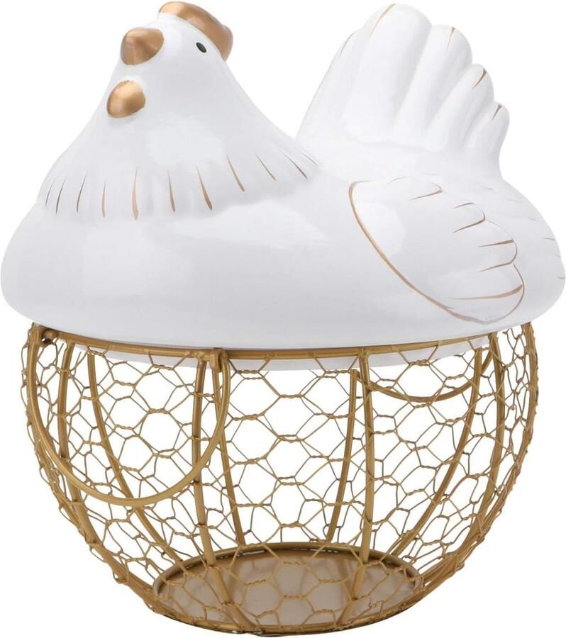 Eier Mand Draadroven Mand Keuken Opslag Kippen Design 23x22.5 cm Wit Goud