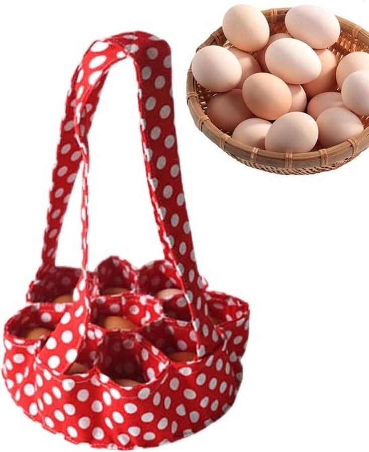 Eiermand Stoffen Eier Verzamelaar Boerderij Transport Met 7 Zakjes 23x22cm Rood