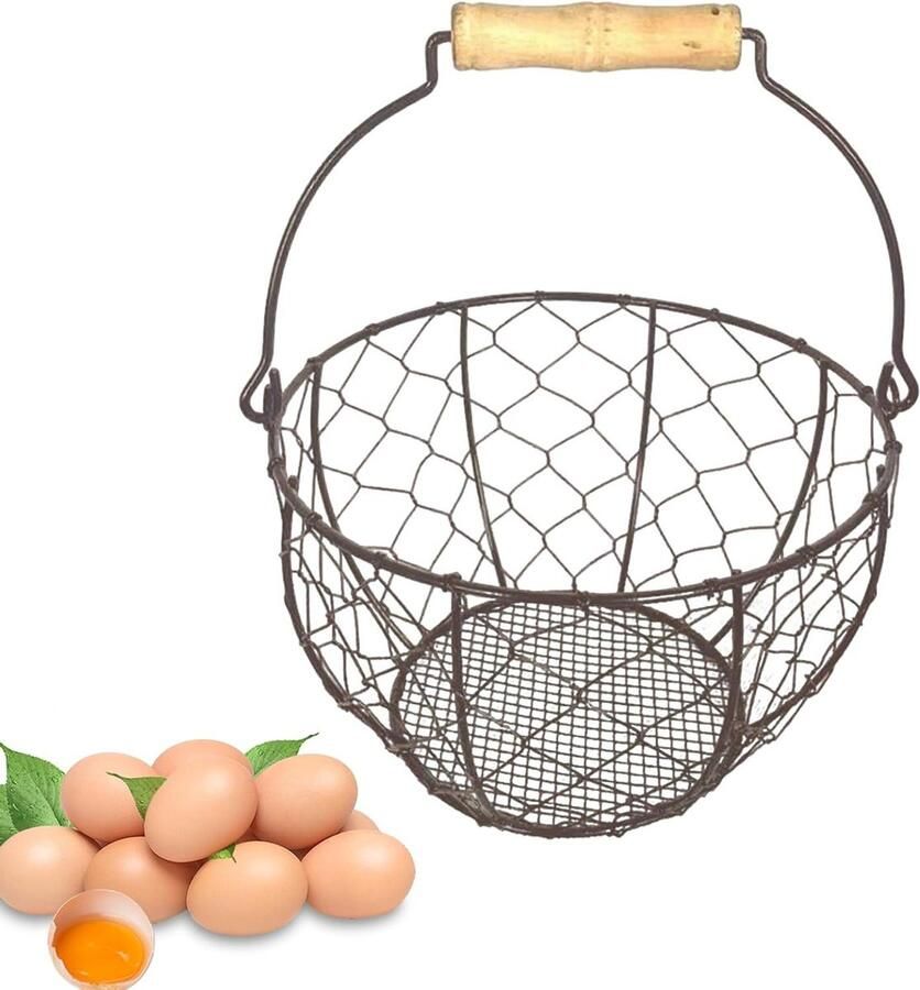 Eier Mand Keukenhouder Opbergmand Eieren Verzamelen Ventilatie Geoptimaliseerd 14 x 22 x 14 cm Bruintinten