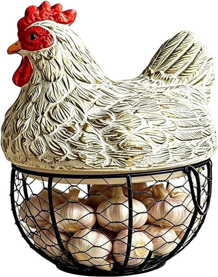 Eierhouder Kip Eierrek Metaaldraad Keuken Organiseren Geventileerd Zeshoekig Gaas 20 x 20 x 25 cm Wit