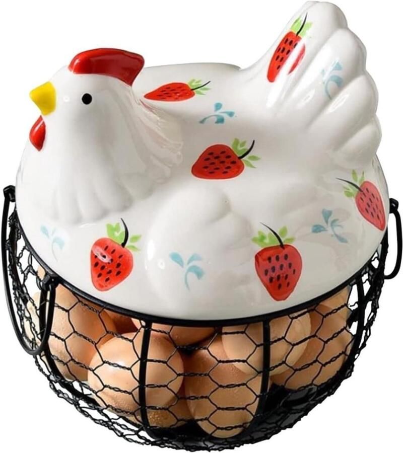 Eier Mand Opbergmand Eieren Verzamelen Keramiek & IJzer 20 Eieren Veelkleurig