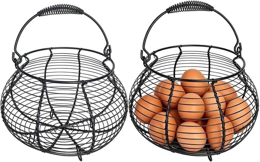 Eier Mand Opbergmand Eieren Verzamelen Roestbestendig Draadframe Set van 2 Zwart