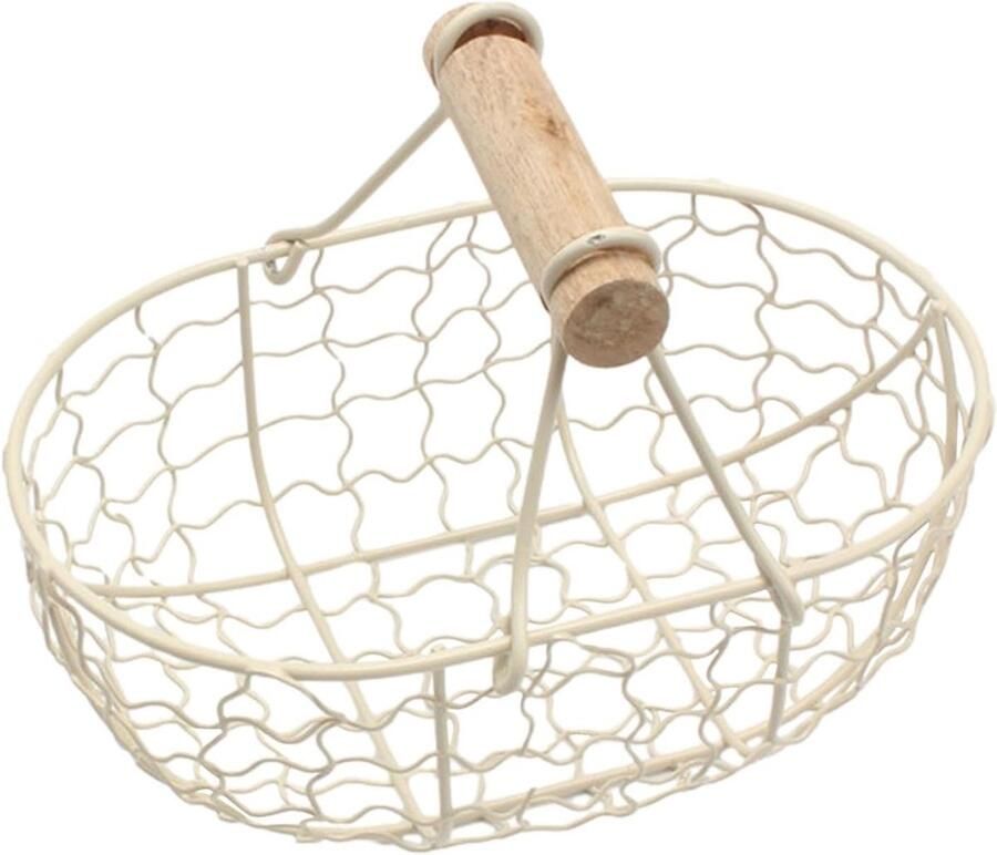 Eier Mand Opbergmand Keuken Eieren Verzamelen Roestvrij Stalen Frame 18 x 12 cm Crèmekleurig