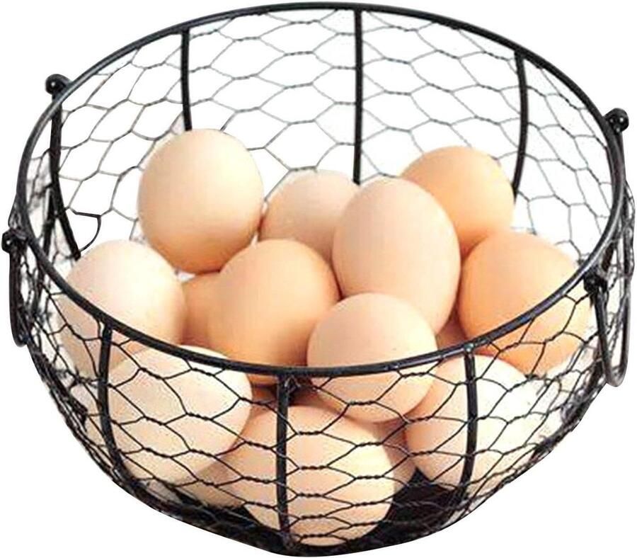 Eier Mand Opbergmand Keuken Eieren Verzamelen Rustieke Boerderijstijl 20 x 20 x 12 cm Zwart
