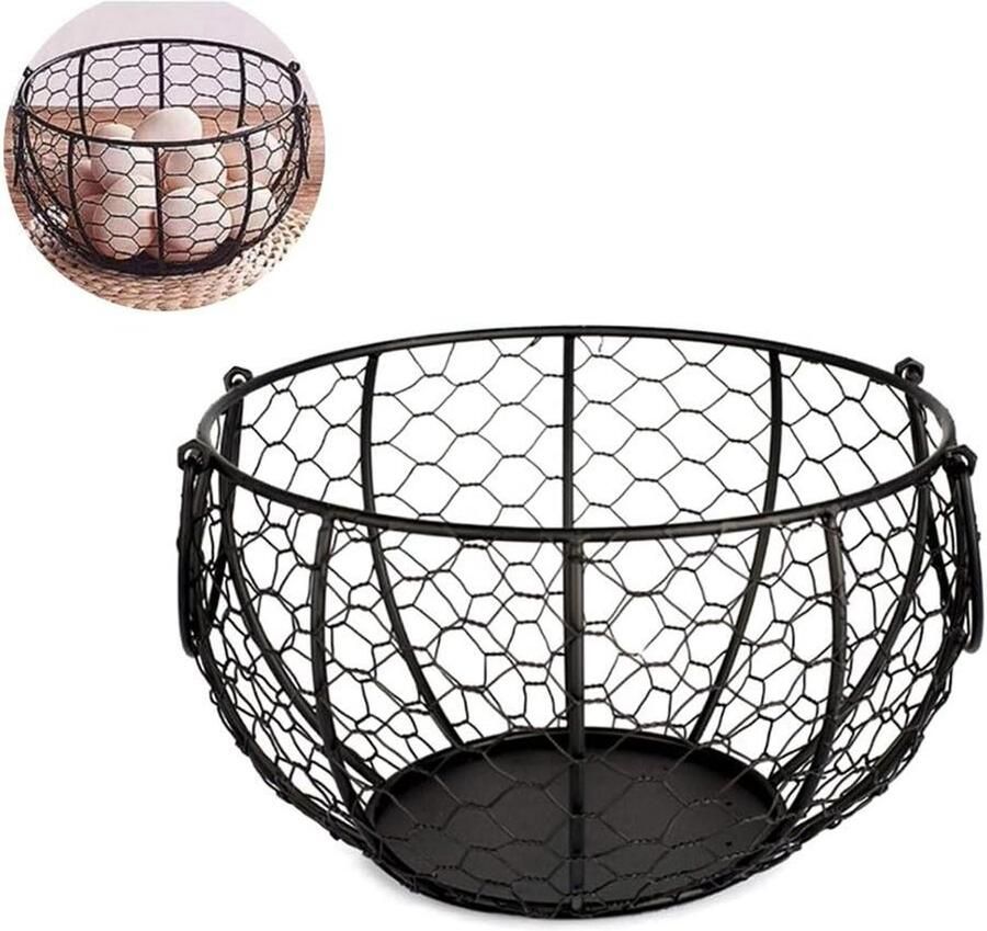 Draad Eieropbergmand Keuken Organizer Eieren Bewaren Rustiek Landelijk Design 3 Dozijn Capaciteit Zwart