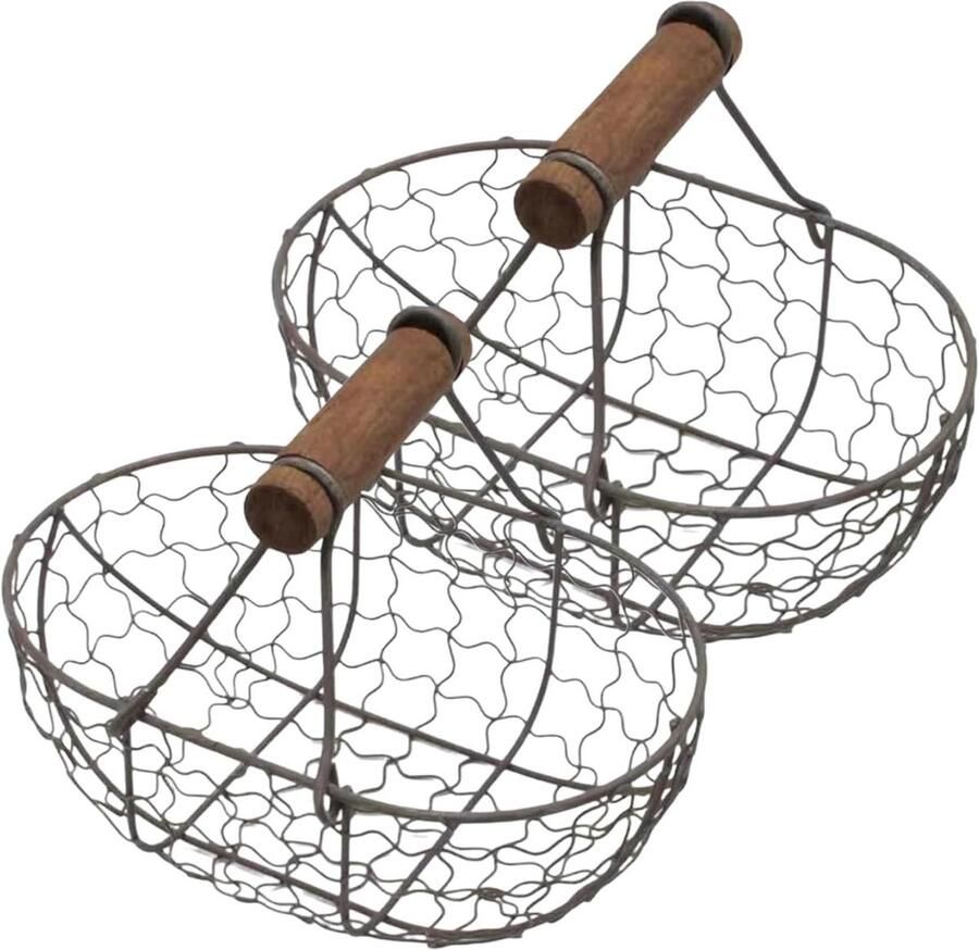 Eier Mand Verzamelmand Houder Verse Eieren Verzamelen Handgemaakt IJzerdraad 18 x 12 cm Koffie