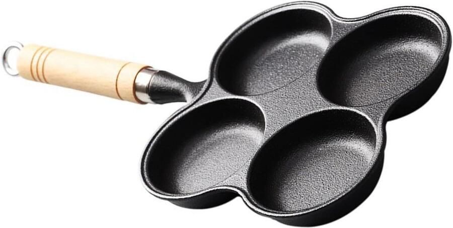 Eier omeletpan Gietijzeren koekenpan Ontbijt bereiden Vierkops ontwerp 1100 gram Zwart