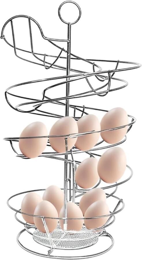 Eier Spiraal Dispenser Verse Eieren Houder Keuken Opbergen Ruimtebesparend Ontwerp 37x21x37 cm Zilver