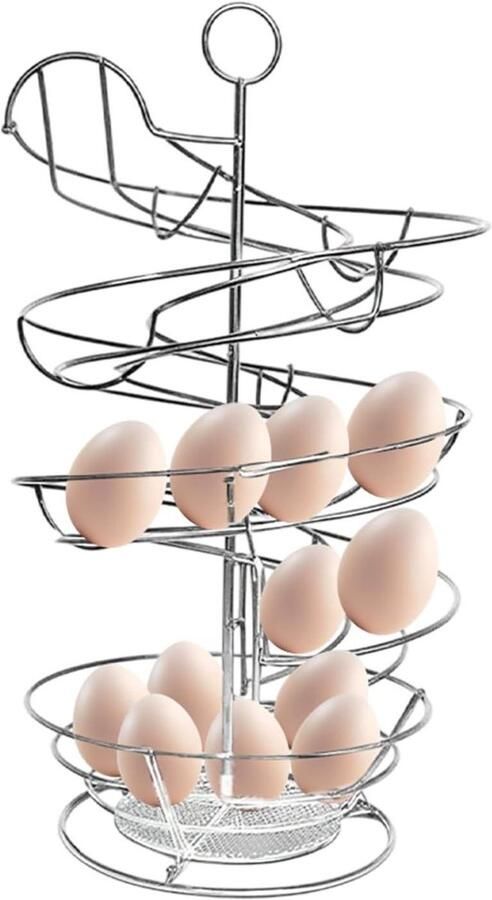 Eier Spiraal Dispenser Verse Eieren Houder Keuken Opslag Ruimtebesparend Ontwerp 37x21x37 cm Zilver