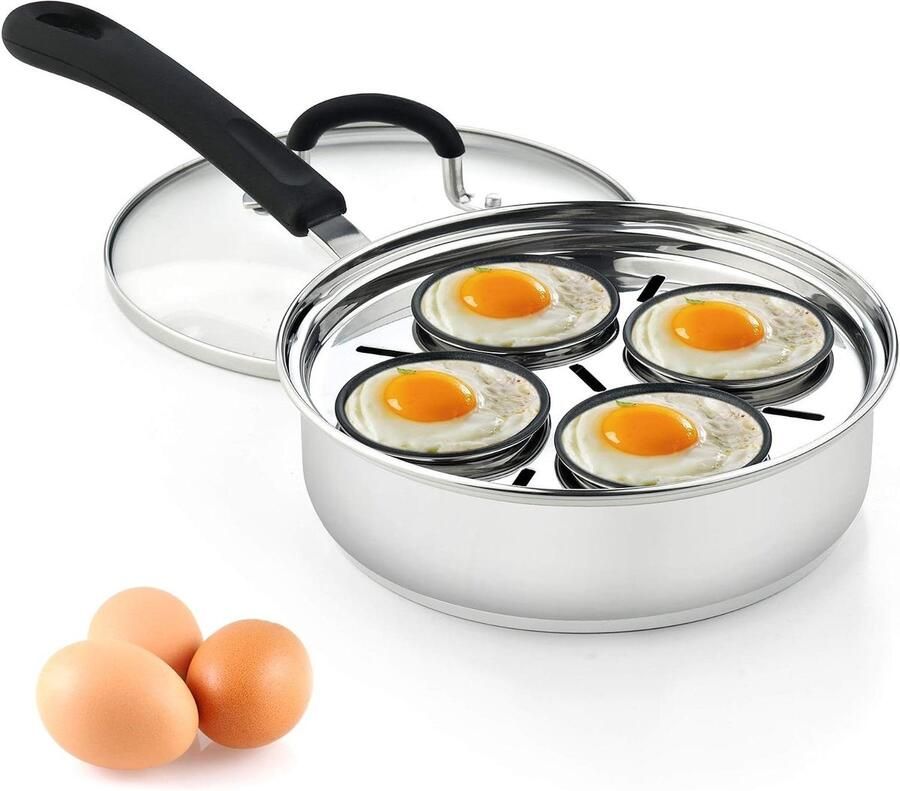 Eier Stroper Pan Roestvrij Staal Ontbijt Maken Non-stick Cups 4 Cups Zilver - Foto 2