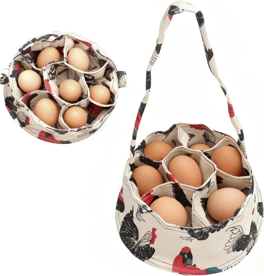 Eier Verzamelaar Canvas Mand Oogsten van Eieren 7 Handige Vakken 23 cm Naturel