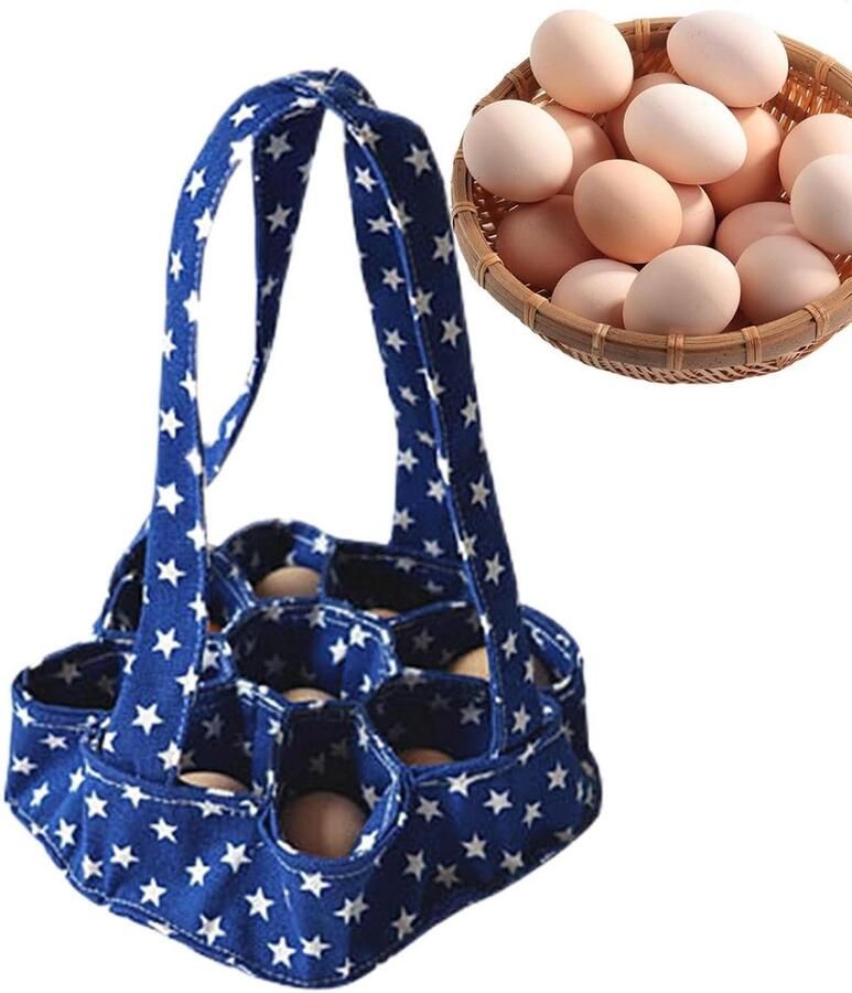 Eier Verzamelmand Eieropbergzak Stoffen Eieren Verzamelen Met 7 Zakjes 23 x 22 cm Blauw