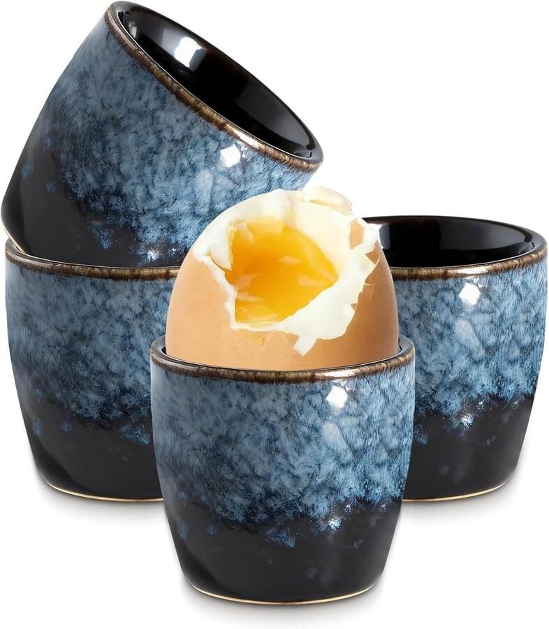 Eierbecher 4-er Set Eierbecker Porcelain Vintage Blauw Design met kleurenverloop Eierstanden Eierhalter für alle Eiergrootten für gekookte Eieren Ontbijt Brunch Avondmaal Spülmaschinenfest
