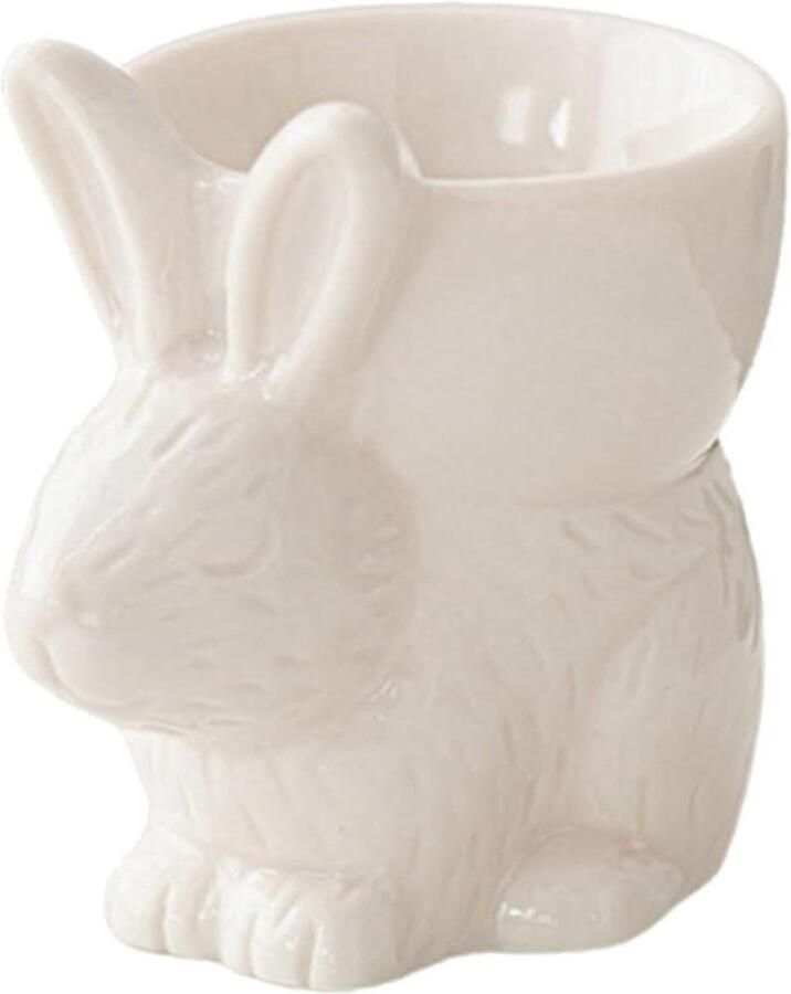 Eierbeker Konijn Paasdecoratie Eierhouder Paasontbijt Versieren Keramiek Met Oortjes ca. 7 cm Wit Roze