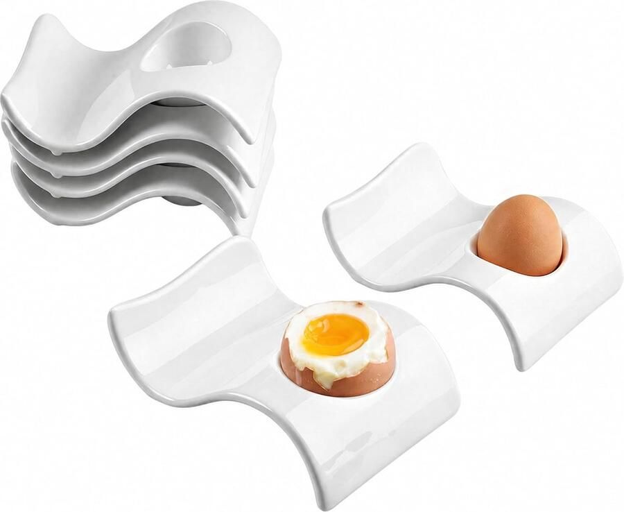 Eierbeker porselein wit set van 6 hoogwaardige eierdopjes keramiek stapelbaar vaatwasmachinebestendig en magnetronbestendig voor ontbijt eettafel en camping