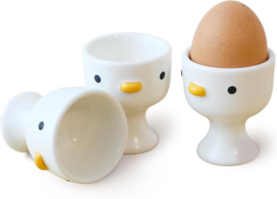 Eierbekers Eierhouders Ontbijt serveren Grappig eend ontwerp Set van 3 Wit