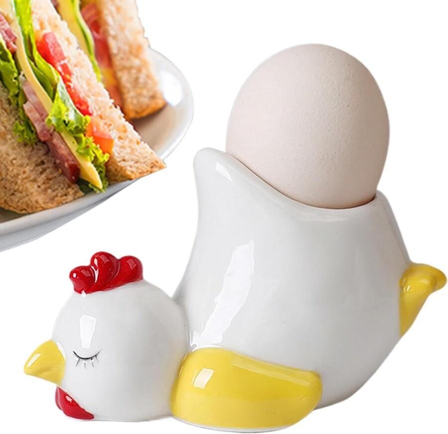 Eierbekers Kip Eend Eierhouders Keramiek Ontbijt Serveren Schattig Ontwerp 11.2x7.1x6.4cm Wit