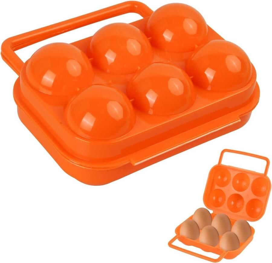 Eierbox 6 vakjes Eierhouder Opbergdoos Eieren Bewaren Opvouwbaar Draagbaar Ontwerp 6 Eieren Oranje