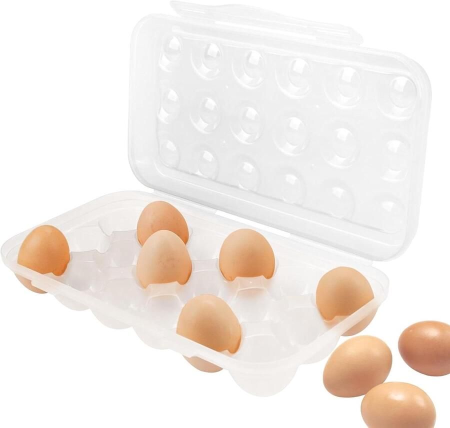 Eierbox Eierhouder Eierdispenser Eieren Bewaren Stootvast Draagbaar Ontwerp 18 Stuks 30x16x6cm Wit