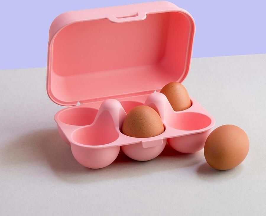 Eierbox Eierhouder Veilig Transport Stapelbaar Ontwerp 6 Eieren Zoet Roze