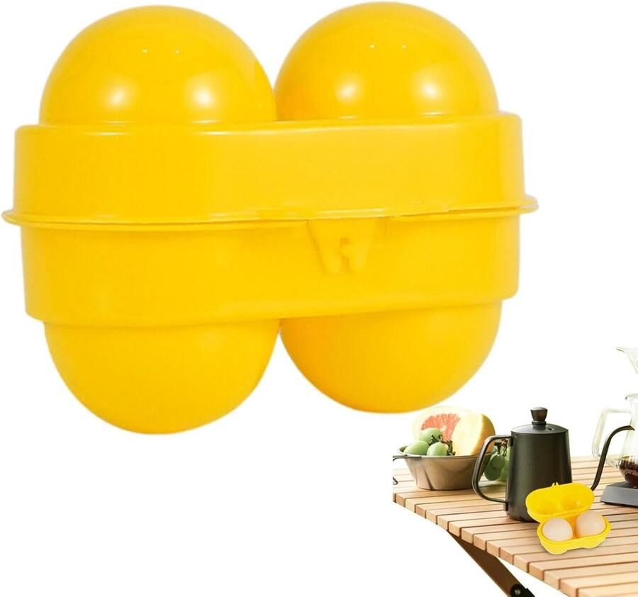 Eierbox voor 2 Eierhouder Transport Onderweg Opbergen Veilige Sluiting 10x7x6 cm Geel