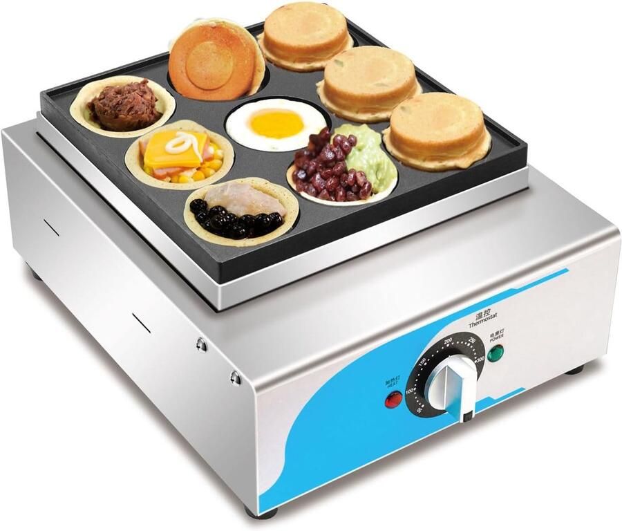 Eierburgermaker Poffertjespan Snackmachine Snacks Maken 9 Slots 8 cm Zilver