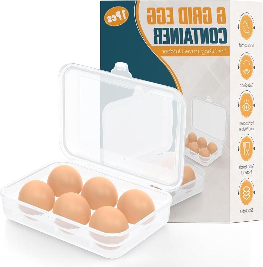Eiercontainer met 6 Eierhouder plastic Veilig vervoeren Schokbestendig ontwerp 20 x 14 x 6.6 cm Wit
