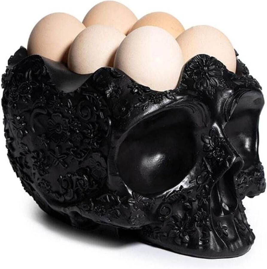 Eierdispenser Houder Ei Opslag Keuken Decor Uniek Schedel Design 15 x 20 x 12 cm Zwart