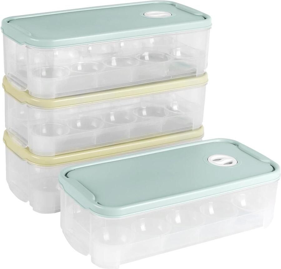 Eierdoos met Deksel Eierhouder Opbergbox Keuken Organiseren 10 Individuele Vakken 4 stuks Blauw Groen