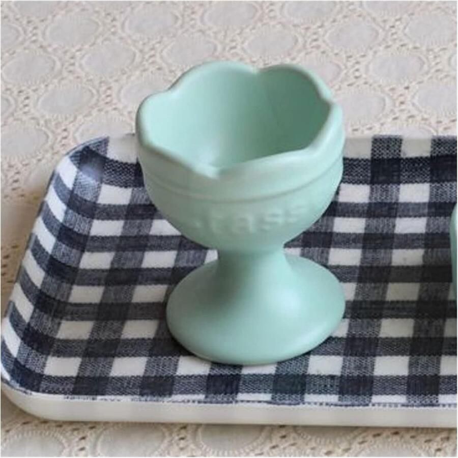 Eierdop Houder Kopje Keuken Ontbijt Presentatie Keramische Bloemvorm 5.5x7cm Blauw