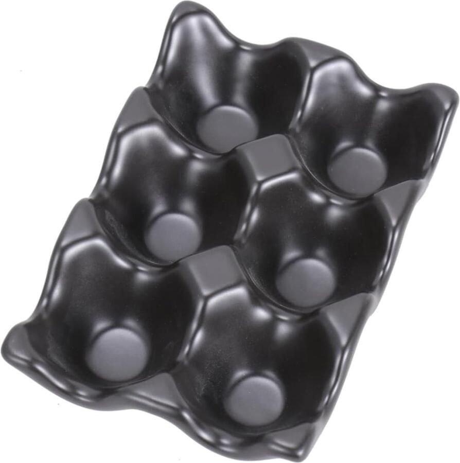 Eierdop Keramisch Eierhouder Zes Keuken Opbergen Antislip Schokbestendig 14.5x9.5x3.2cm Zwart