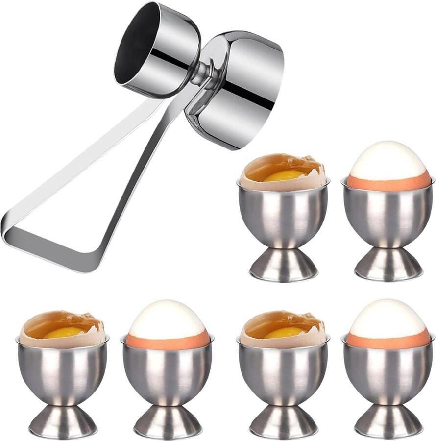 Eierdop Set Eierhouders Ontbijt Genieten Met Eieropener 6 Stuks Zilverkleurig