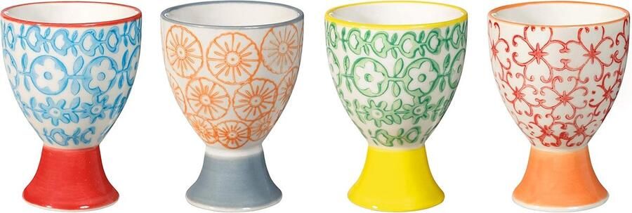 Eierdopje Carla Express Retro Ø 5 x H 7 cm rood blauw groen oranje keramiek set van 4