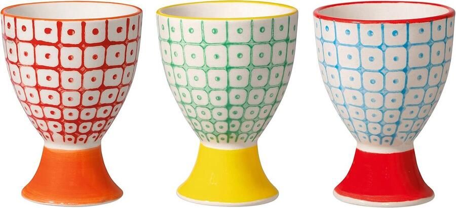 Eierdopje Carla Retro Ø 5 x H 7 cm rood blauw groen keramiek set van 3