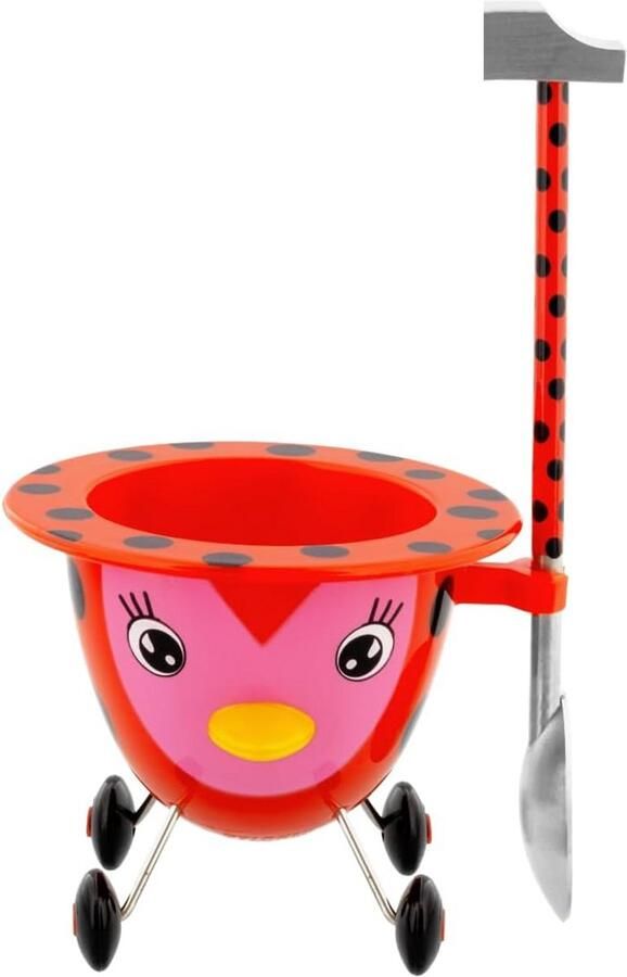 Eierdopje in de vorm van een braadpan met mini hamerlepel