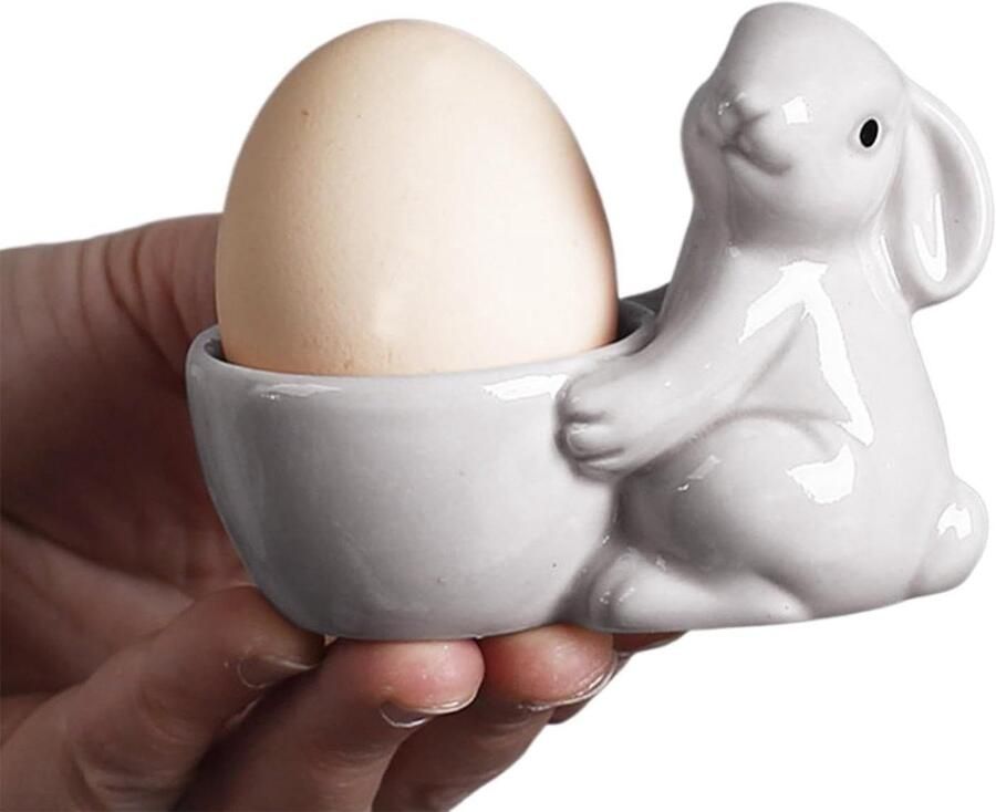 Eierdopje Konijn Eierdopje Keramiek Ontbijt Serveren Staat Rechtop 5x7x5 cm Wit