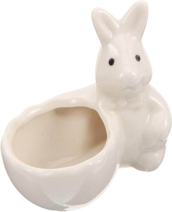 Eierdopje Konijn Eierhouder Keramiek Ontbijt Decoratie Schattige Vorm 8.4 x 8.4 x 8.4 cm Wit