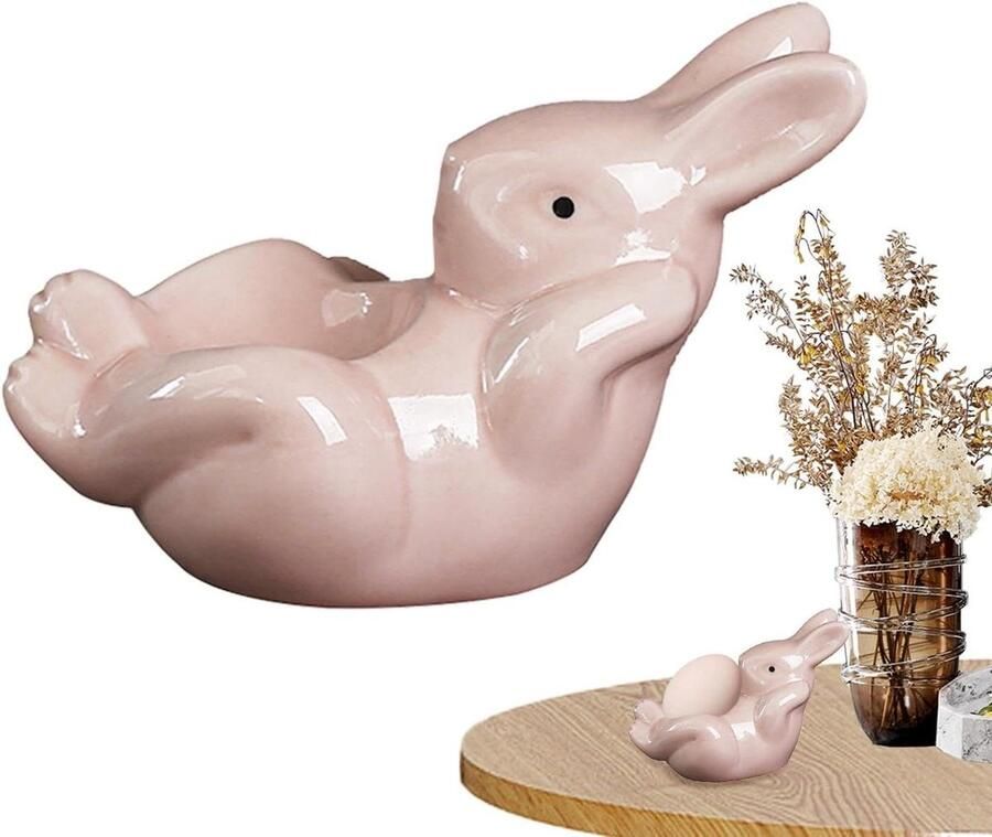 Eierdopje Konijn Eierhouder Keramiek Ontbijt Presentatie Uniek Konijnendesign 7.5x10x7.5 cm Roze