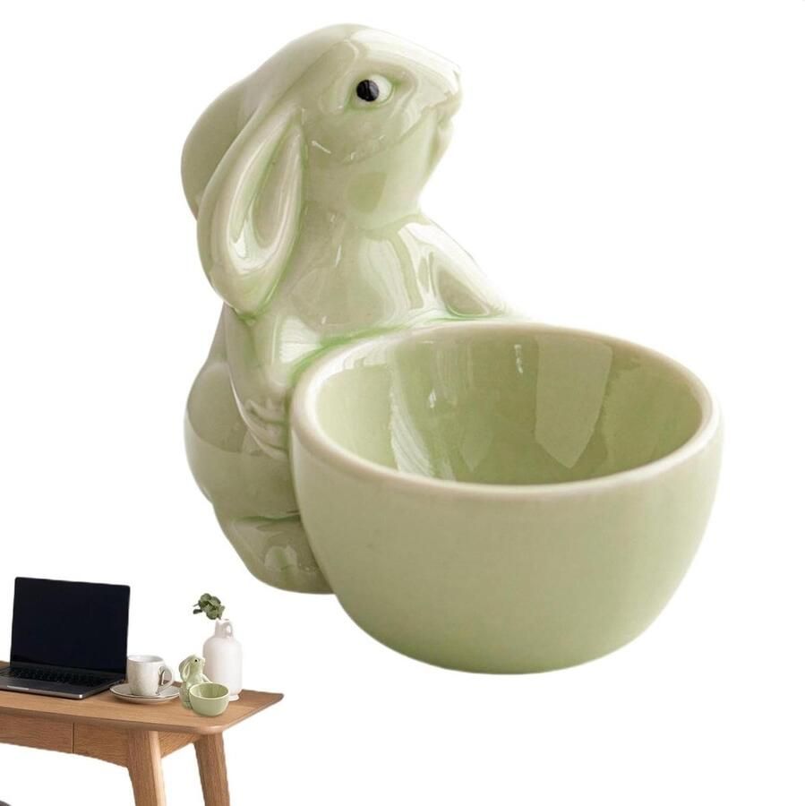 Eierdopje Konijn Eierhouder Keramiek Ontbijt Presenteren Decoratief Design 8.5 x 7 cm Groen