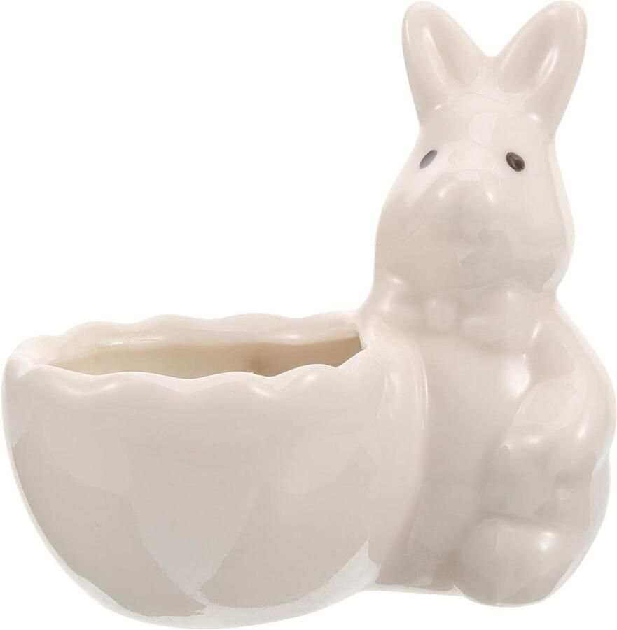Eierdopje Konijn Eierhouder Keramiek Ontbijt Serveren Decoratief Design 8.4 cm Wit