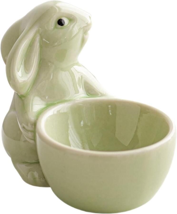 Keramische eierdopjes Paashaas eierhouder Ontbijttafel decoreren Konijnenvorm design 8.5 x 7 cm Wit