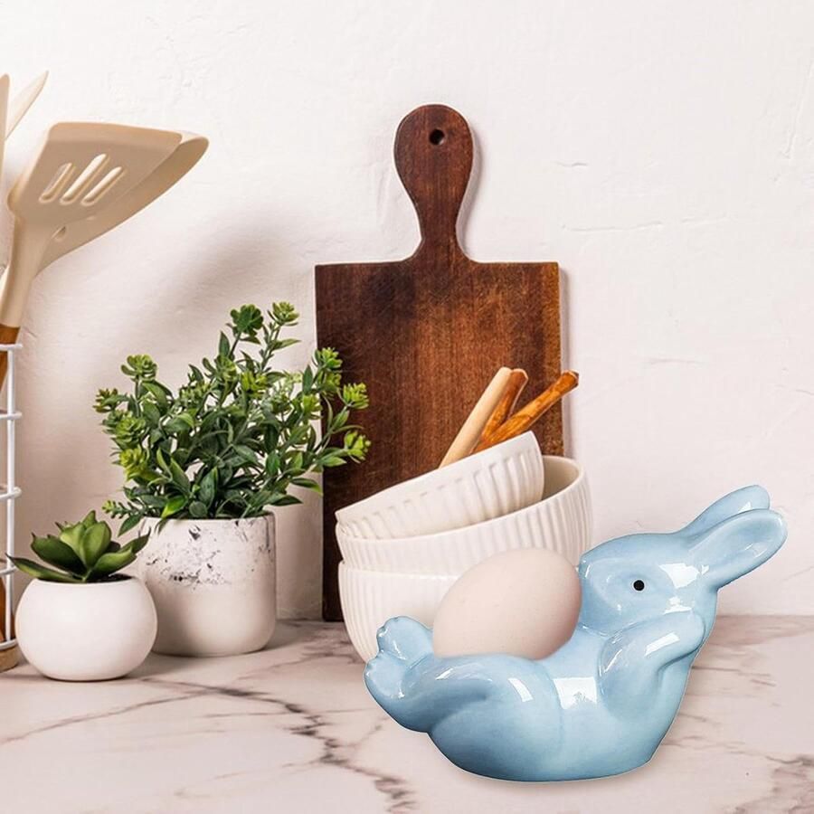 Eierdopje Konijn Eierhouder Ontbijtbeker Ontbijt Serveren Keramiek 12.5 cm Blauw